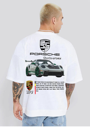 PORSCHE 911 turbo S White Printed Oversized Tee