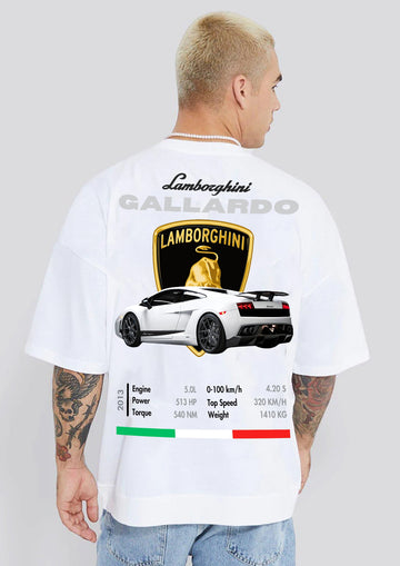 Lamborghini Gallardo White Printed Oversized Tee