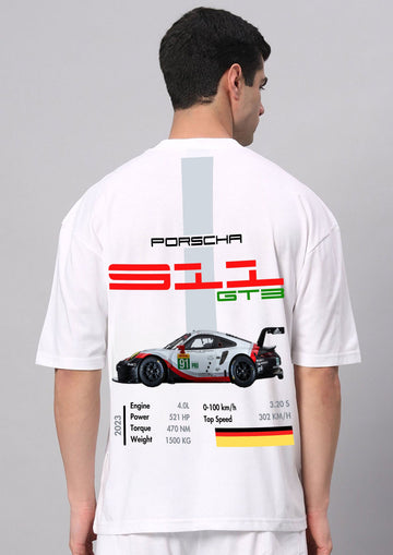 PORSCHE 911 turbo S White Printed Oversized Tee