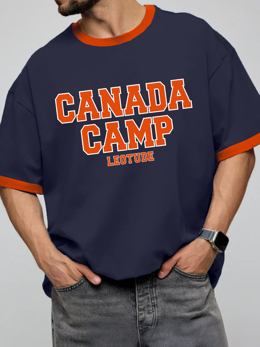 Men’s Northern Varsity Oversized T-Shirt | Navy & Rust Contrast Streetwear Tee