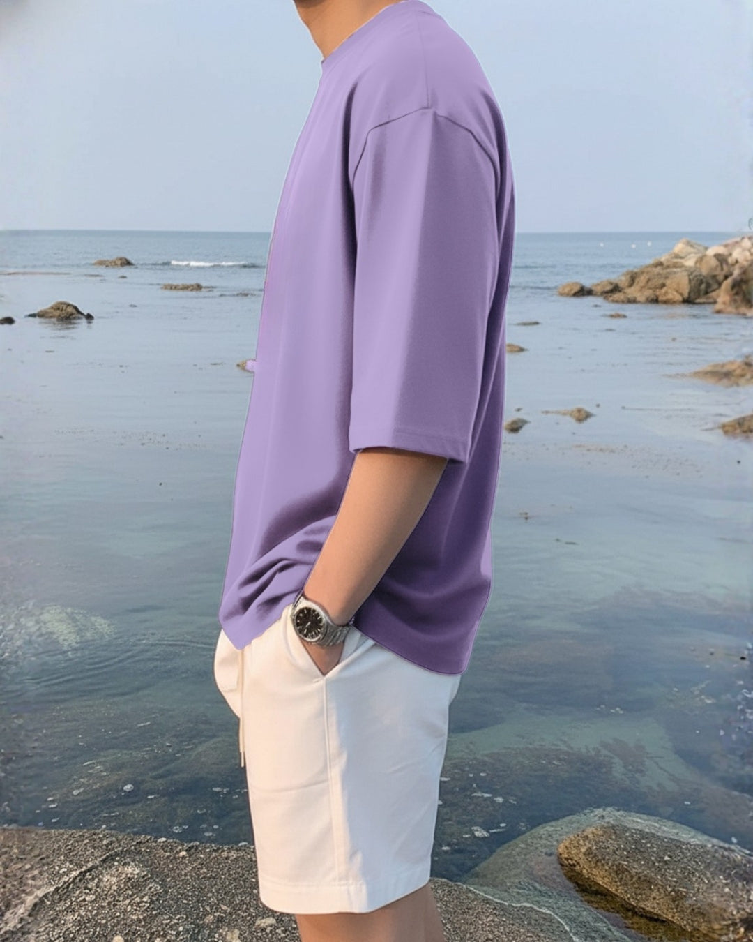 Men’s Lavender Oversized T-Shirt | Solid Premium Cotton Relaxed Fit Streetwear Tee