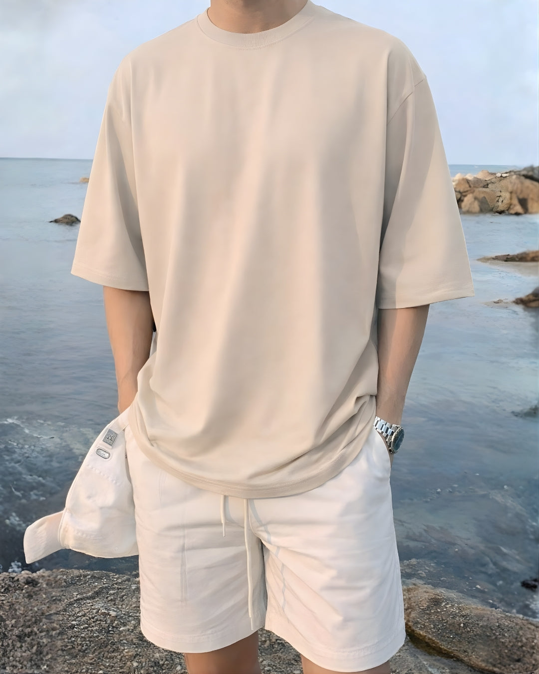 Men’s Sandstone Oversized T-Shirt | Beige Solid Premium Cotton Relaxed Fit Streetwear Tee