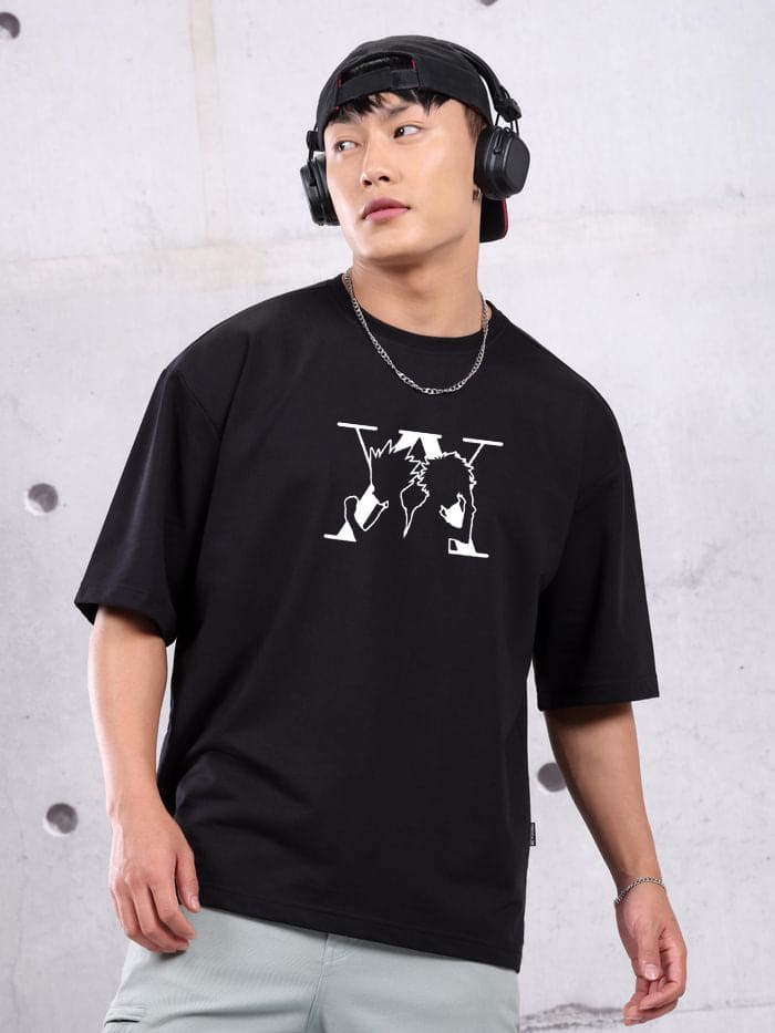 Men's Black Hunter X Hunter Graphic Printed Oversized T-shirt