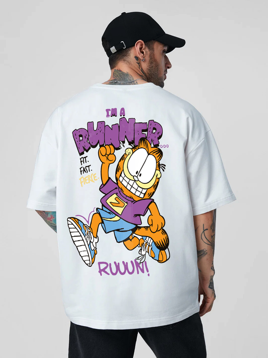 Garfield Da Runner  Men Oversized Printed T-shirt