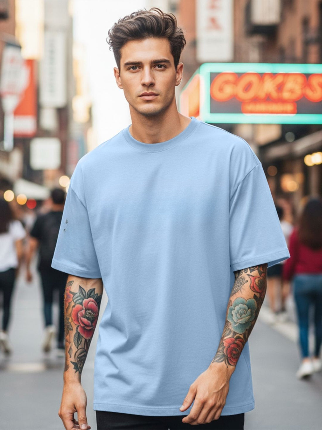 Men’s Ice Blue Oversized T-Shirt | Ice Blue Solid Premium Streetwear Tee