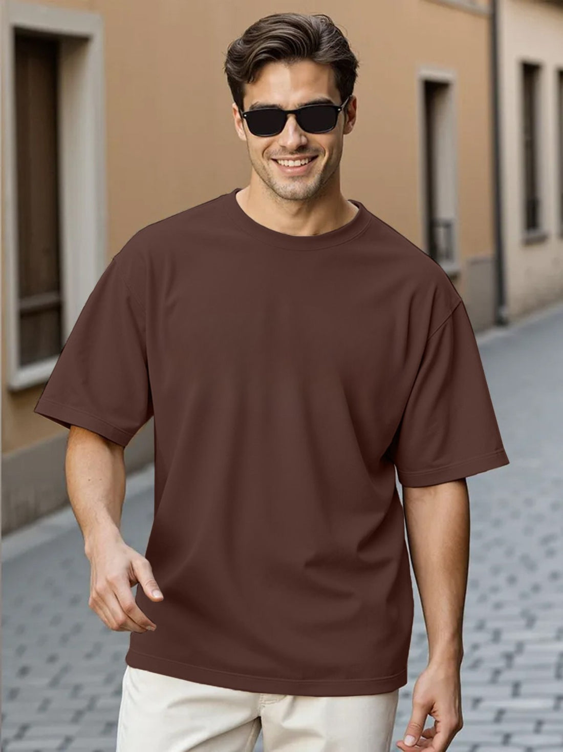 Men’s Mocha Brown Oversized T-Shirt | Solid Premium Cotton Relaxed Fit Streetwear Tee