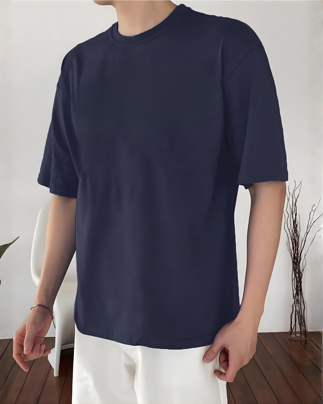 Men’s Midnight Blue Oversized T-Shirt | Solid Premium Cotton Relaxed Fit Streetwear Tee