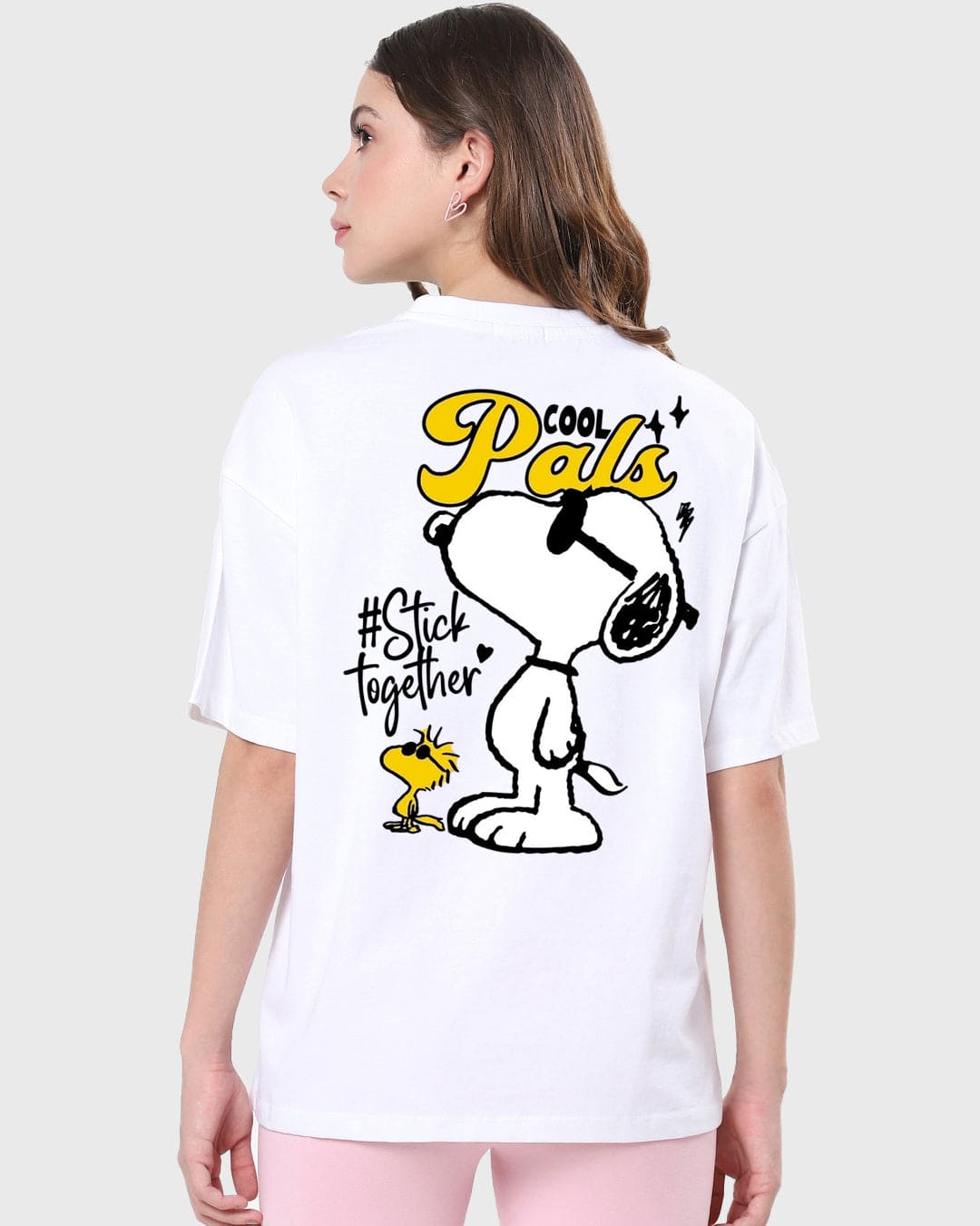 Women's White Cool Pals Graphic Printed Oversized T-shirt