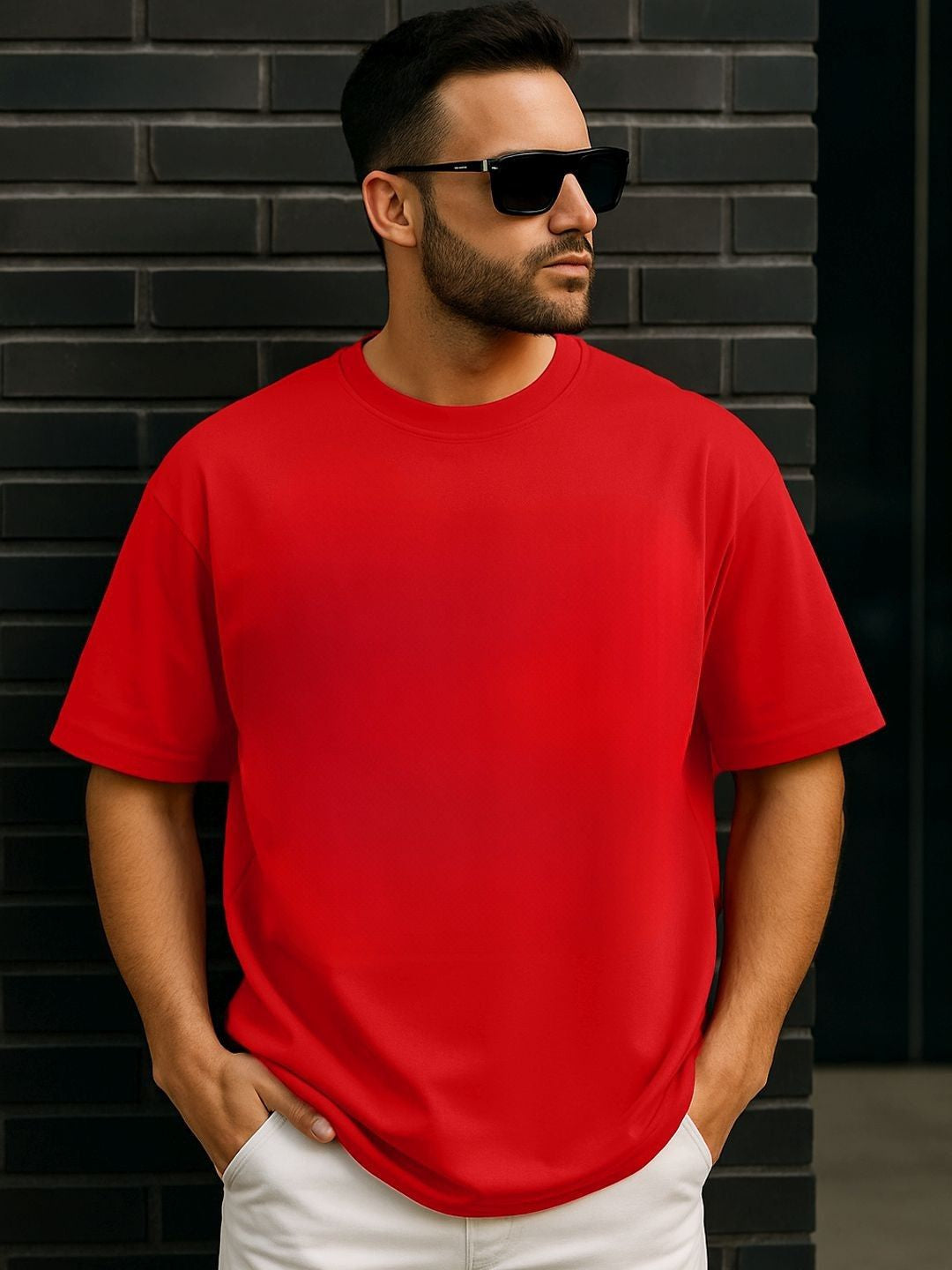 Men’s Scarlet Rise Oversized T-Shirt | Red Solid Premium Streetwear Tee