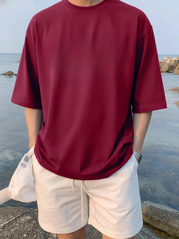 Men’s Crimson Core Oversized T-Shirt | Maroon Solid Premium Streetwear Tee