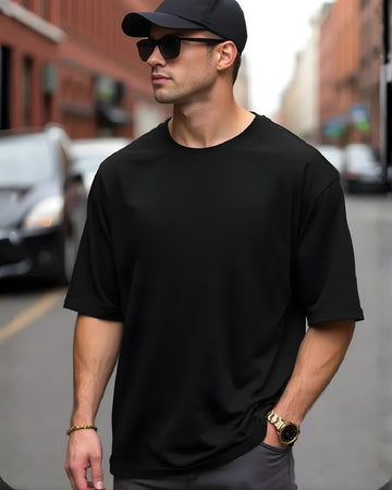 Men’s Onyx Black Oversized T-Shirt | Solid Premium Cotton Relaxed Fit Streetwear Tee