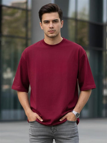 Men’s Crimson Core Oversized T-Shirt | Maroon Solid Premium Streetwear Tee