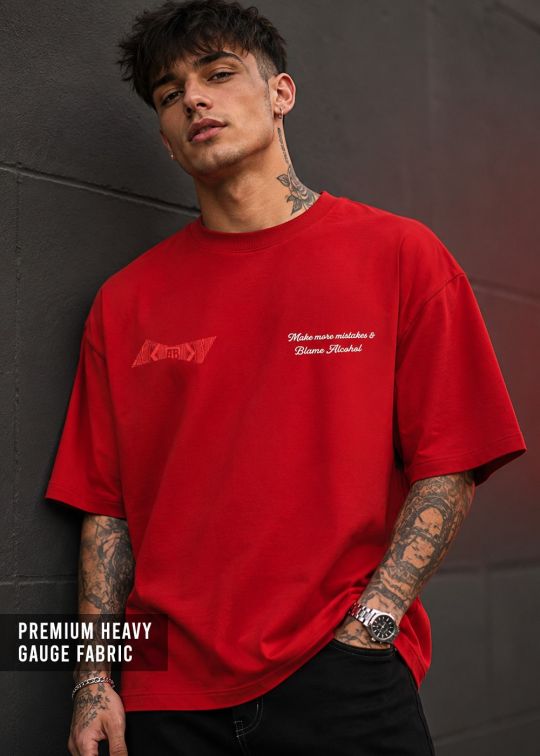 Bud Wisely Premium Red Oversized T Shirt For Men