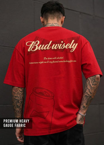 Bud Wisely Premium Red Oversized T Shirt For Men