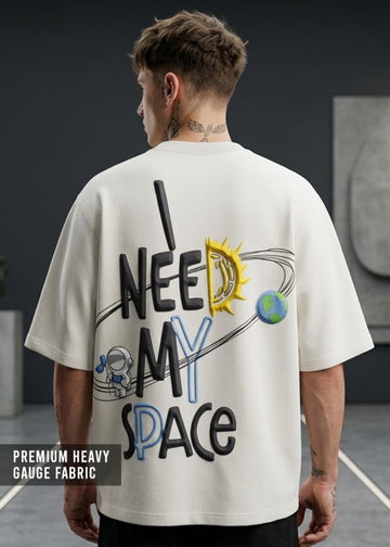 I Need My Space Premium Off White Oversized T Shirt For Men