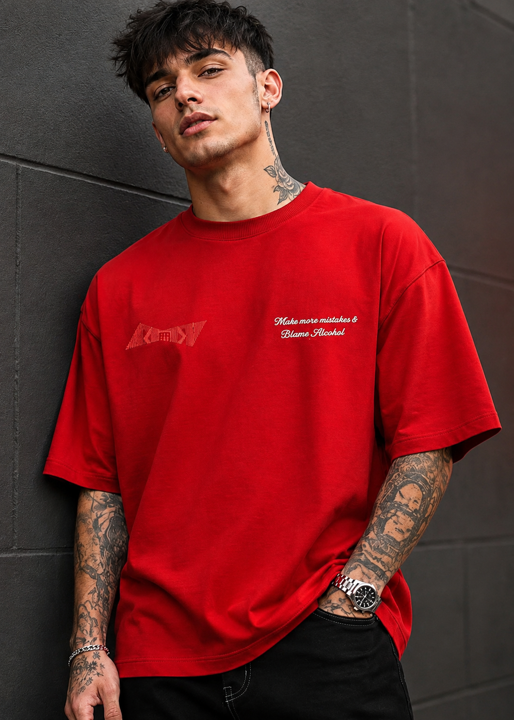 Bud Wisely Premium Red Oversized T Shirt For Men