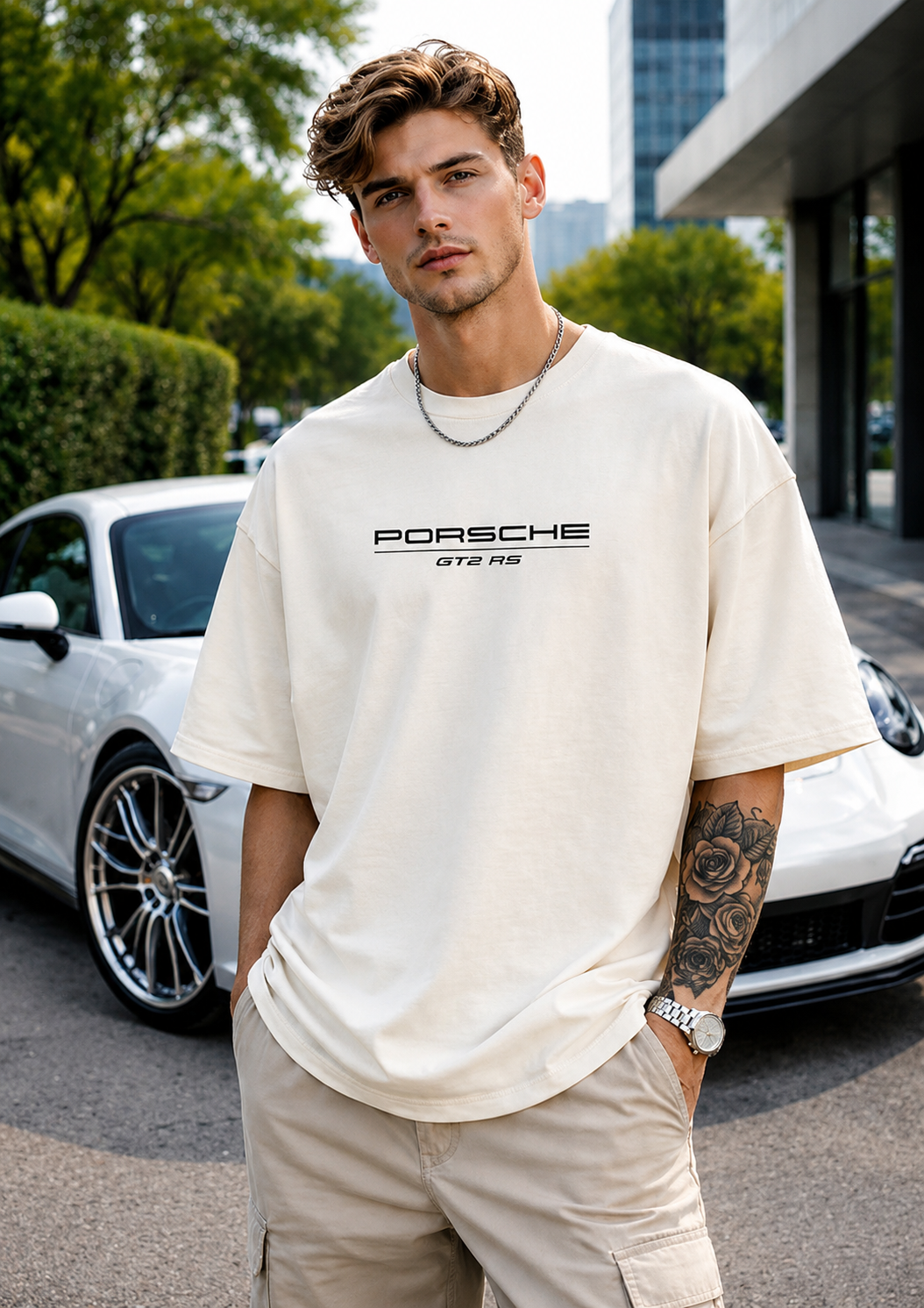 Porsche Gt2 Rs Premium White Oversized T Shirt For Men