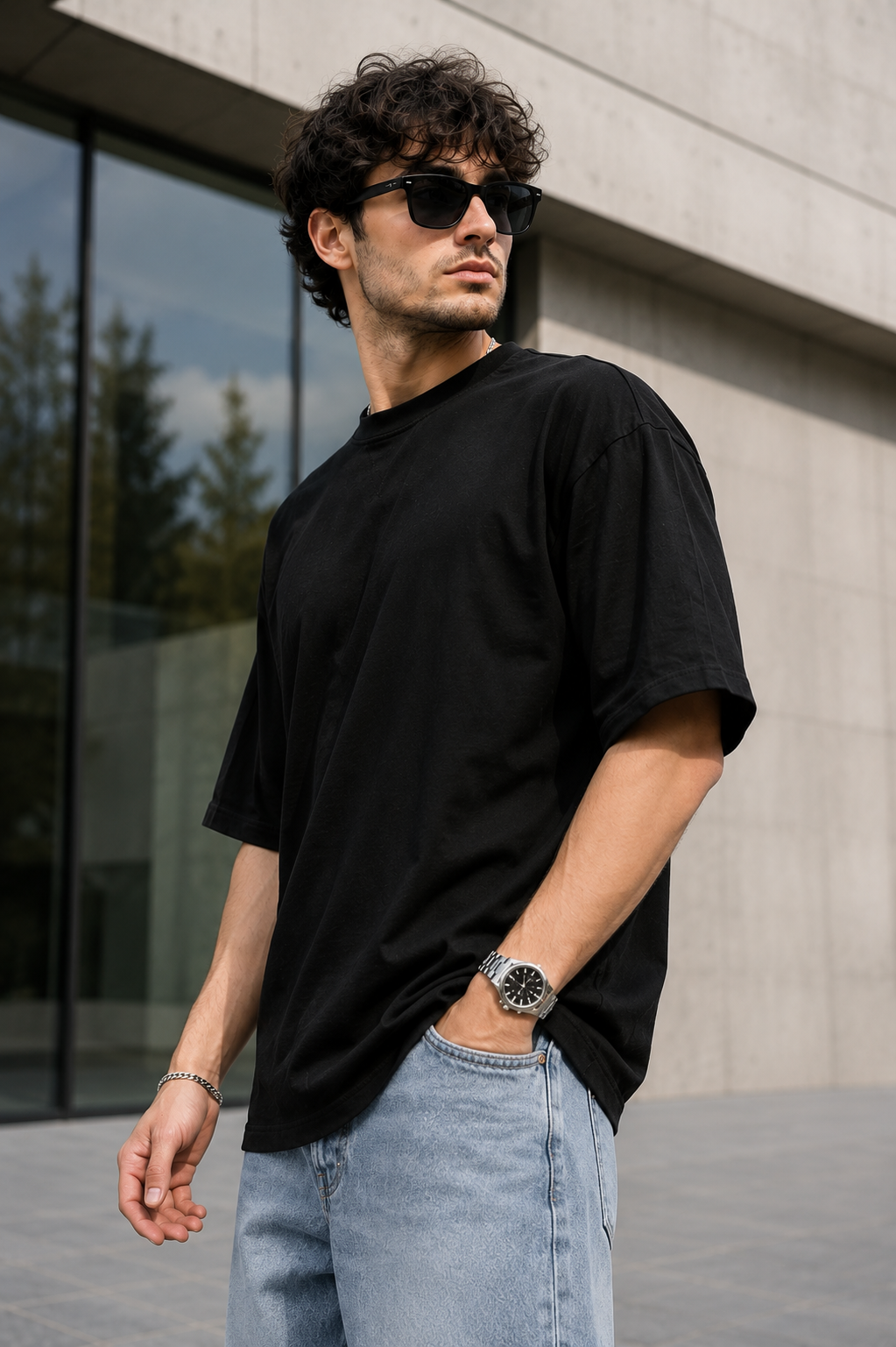 Men’s Onyx Black Oversized T-Shirt | Solid Premium Cotton Relaxed Fit Streetwear Tee
