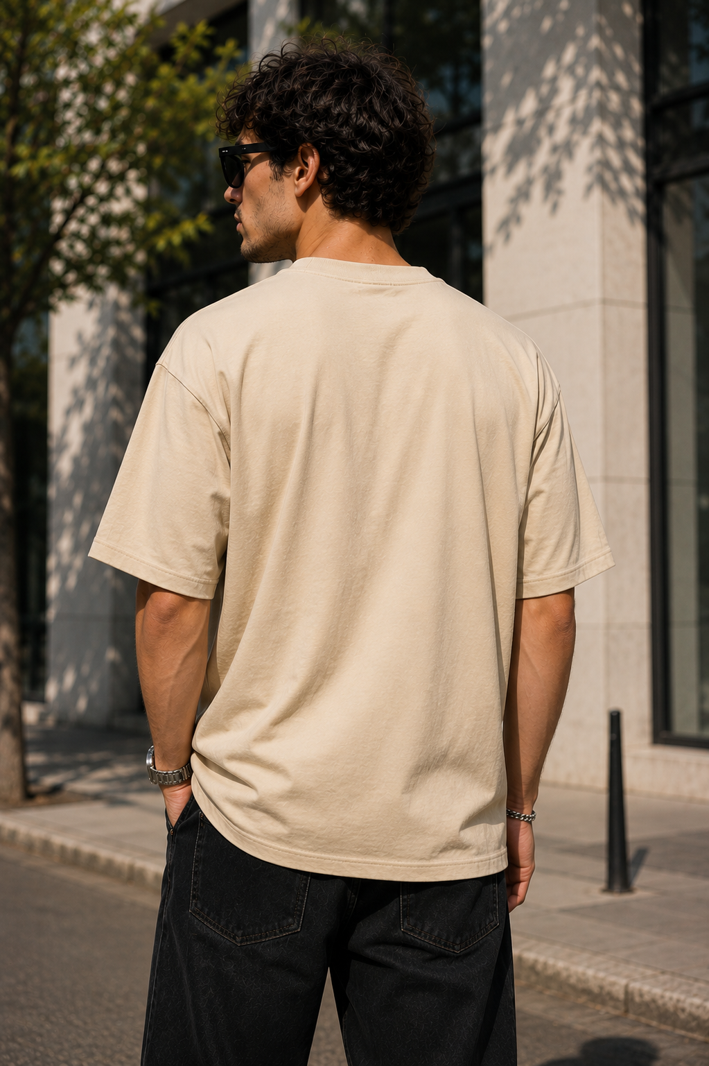 Men’s Sandstone Oversized T-Shirt | Beige Solid Premium Cotton Relaxed Fit Streetwear Tee