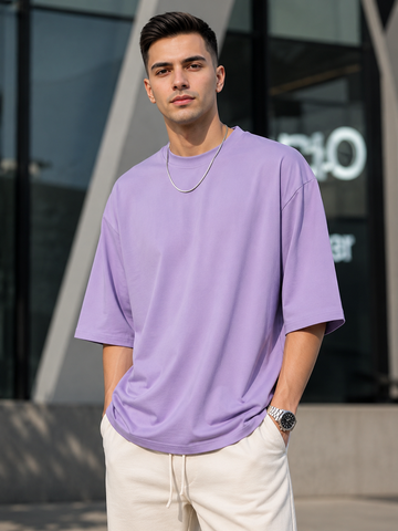 Men’s Lavender Oversized T-Shirt | Solid Premium Cotton Relaxed Fit Streetwear Tee