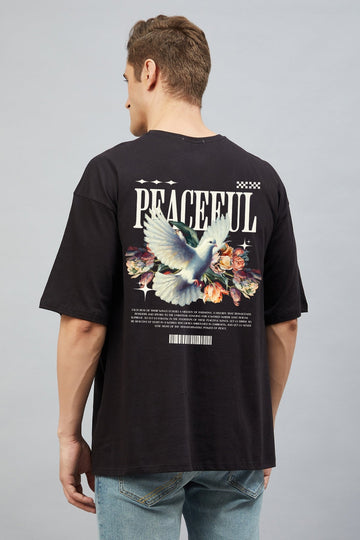 Peaceful Dove & Floral Graphic Printed Oversized T-Shirt for Men