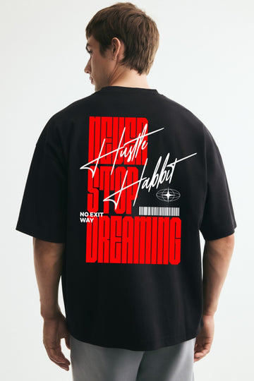 Hustle Stay Strong Typography Graphic Oversized T-Shirt for Men