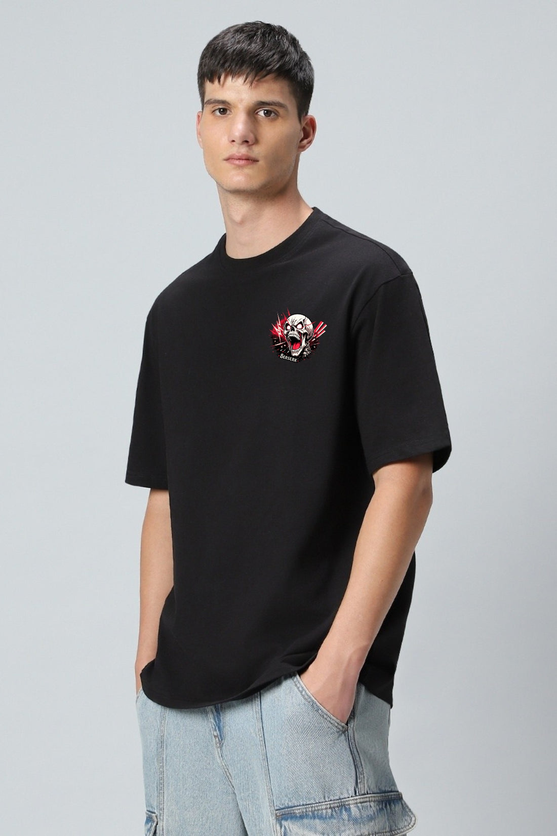 Breakin Skull Graphic Printed Oversized Cotton T-Shirt for Men