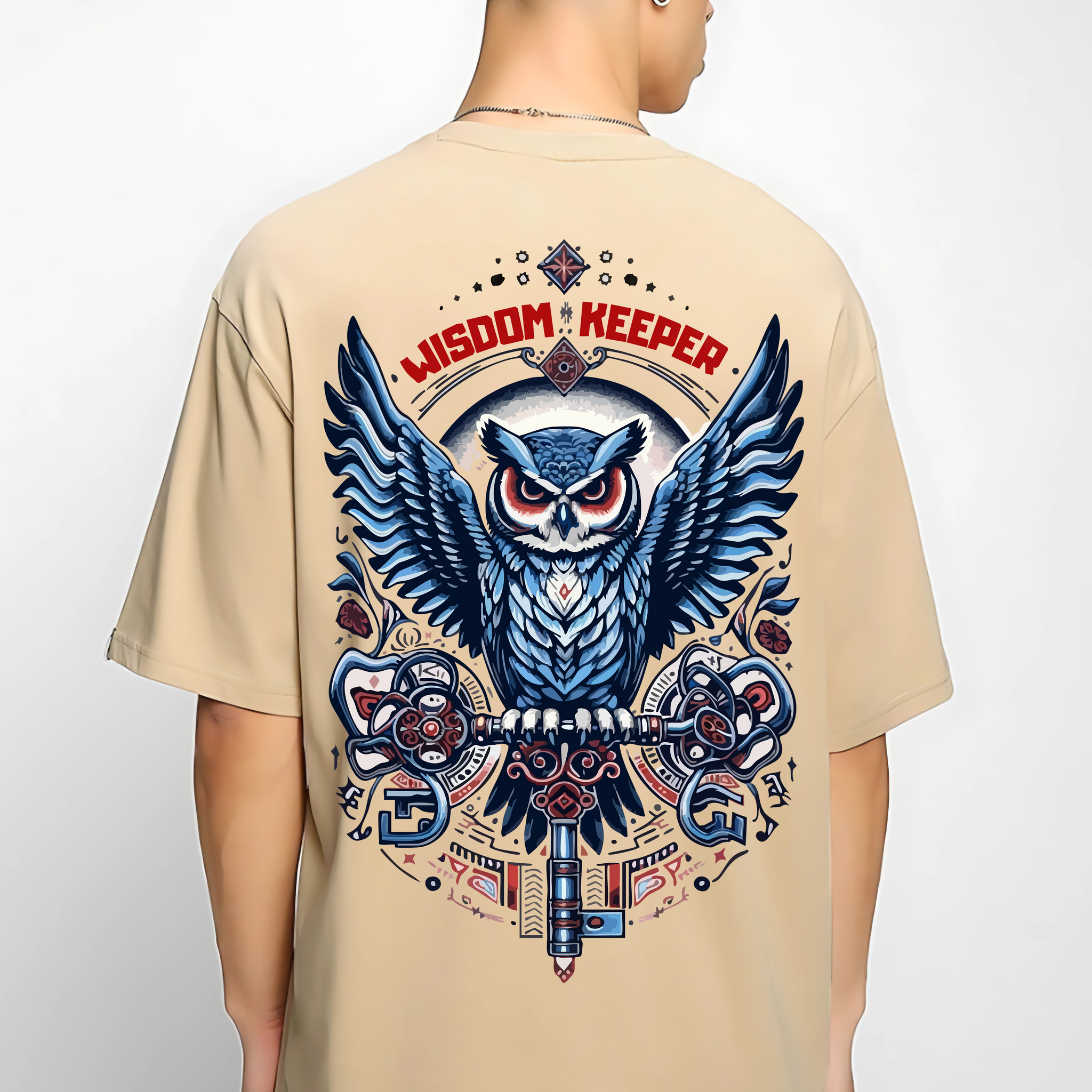 Wisdom Keeper Men Oversized Printed T-shirt