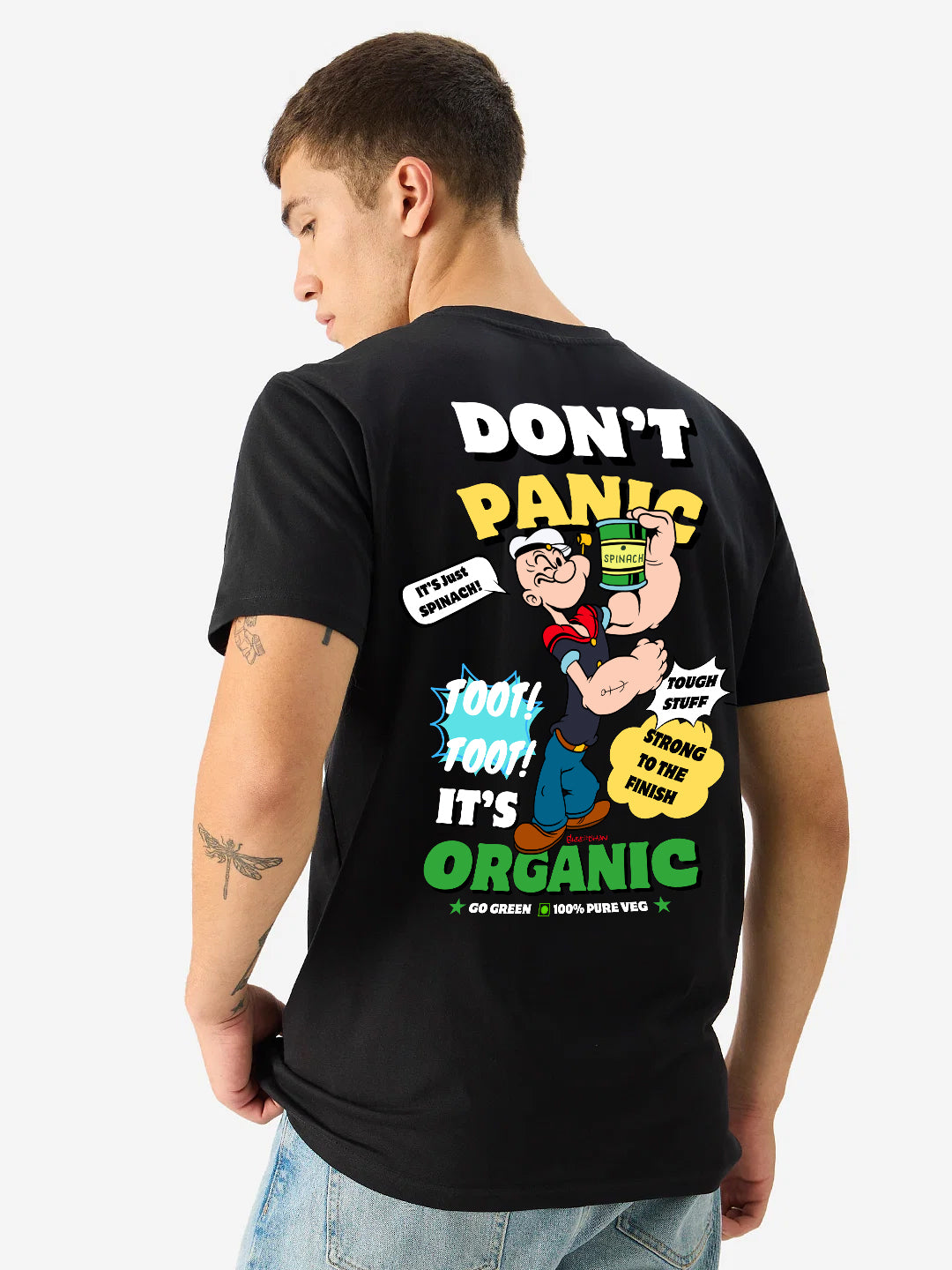 POPEYE: Don't Panic Men Oversized Printed T-shirt