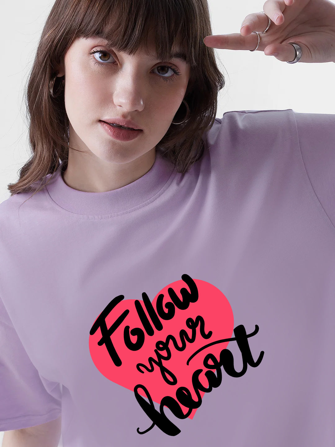 Follow Your Heart Women Oversized Printed T-Shirt